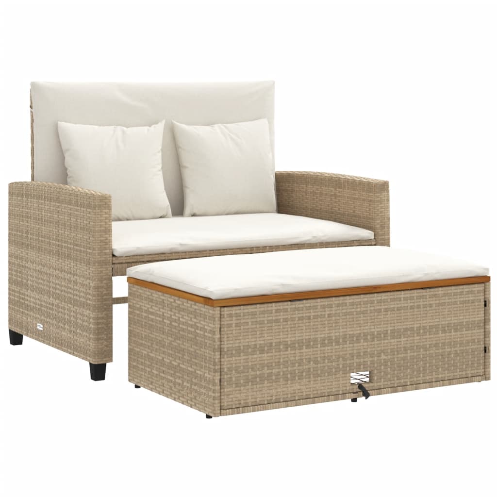 Tuinbank 2-zits met kussens poly rattan en acaciahout beige is nu te koop bij PeponiXL, paradijselijk wonen!