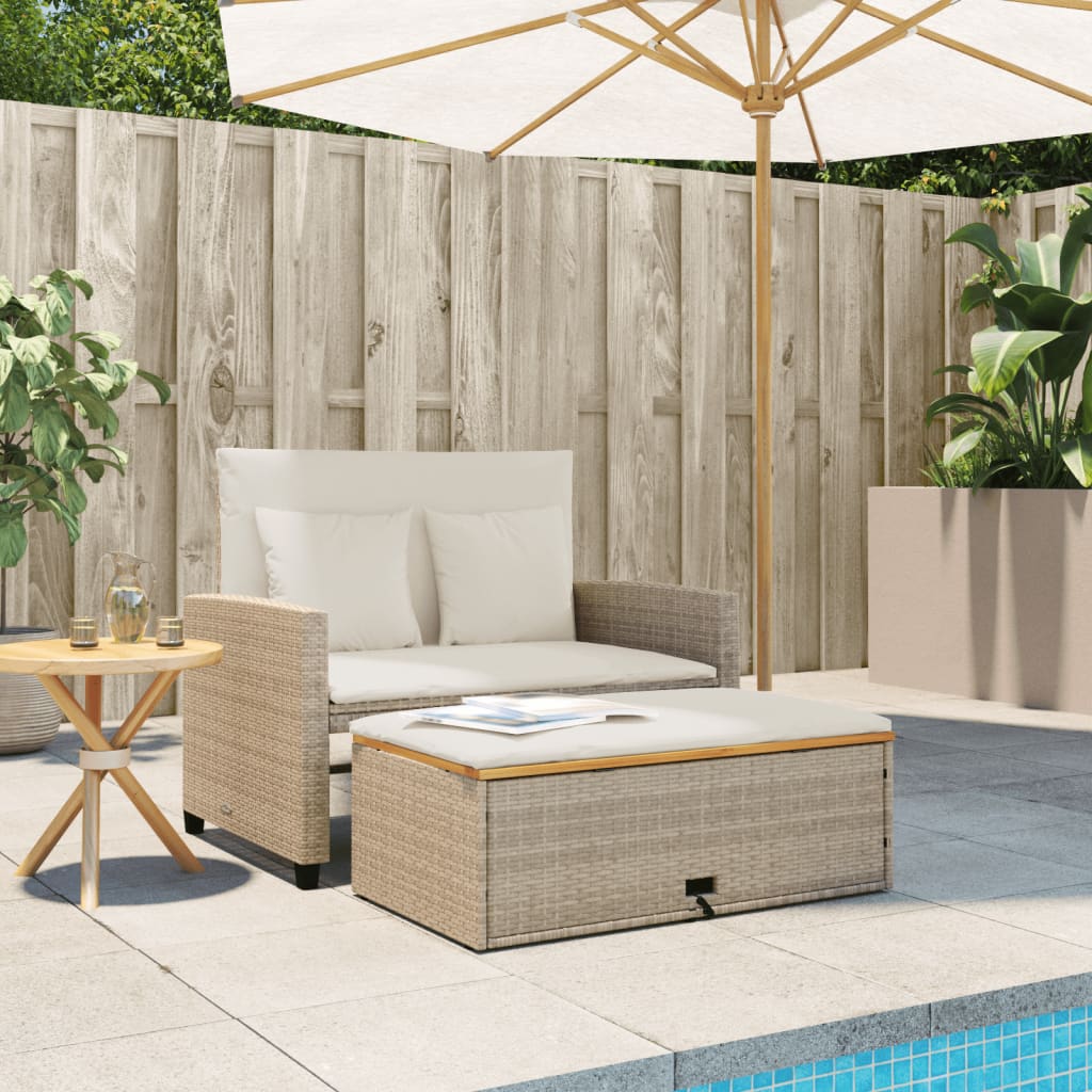 Tuinbank 2-zits met kussens poly rattan en acaciahout beige is nu te koop bij PeponiXL, paradijselijk wonen!