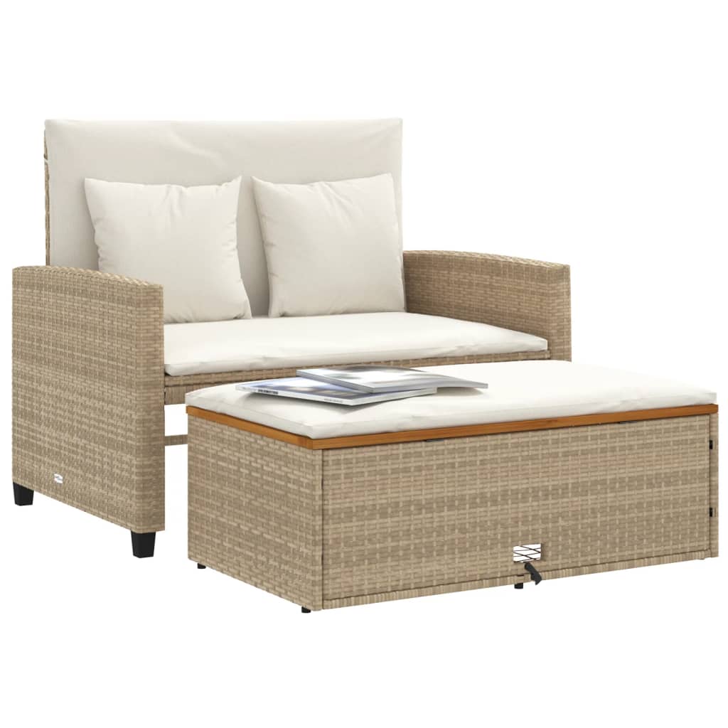 Tuinbank 2-zits met kussens poly rattan en acaciahout beige is nu te koop bij PeponiXL, paradijselijk wonen!