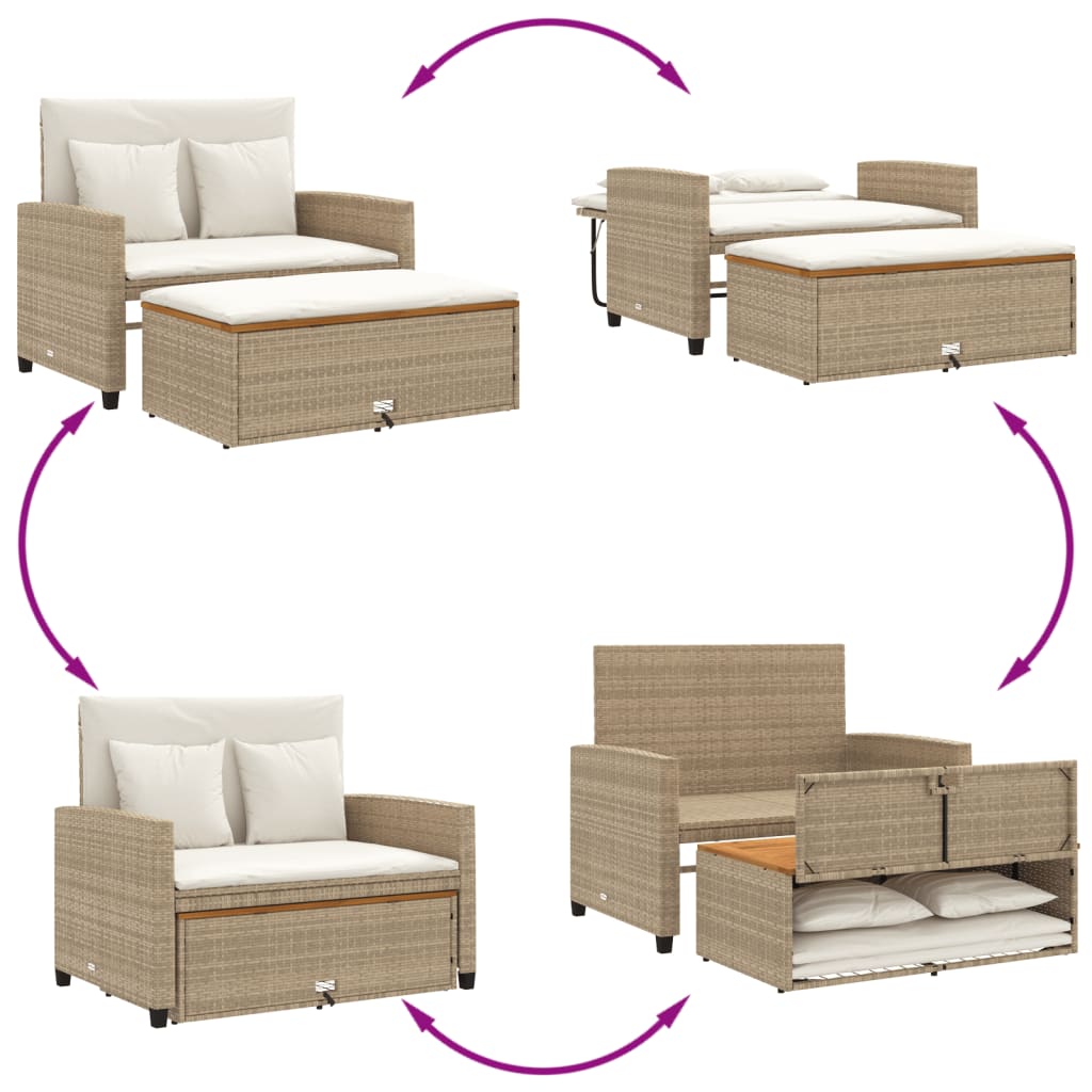 Tuinbank 2-zits met kussens poly rattan en acaciahout beige is nu te koop bij PeponiXL, paradijselijk wonen!