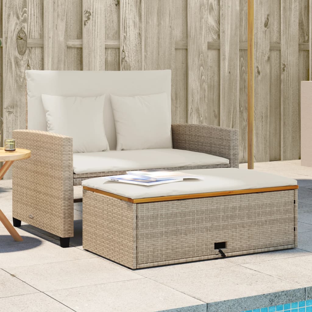 Tuinbank 2-zits met kussens poly rattan en acaciahout beige is nu te koop bij PeponiXL, paradijselijk wonen!