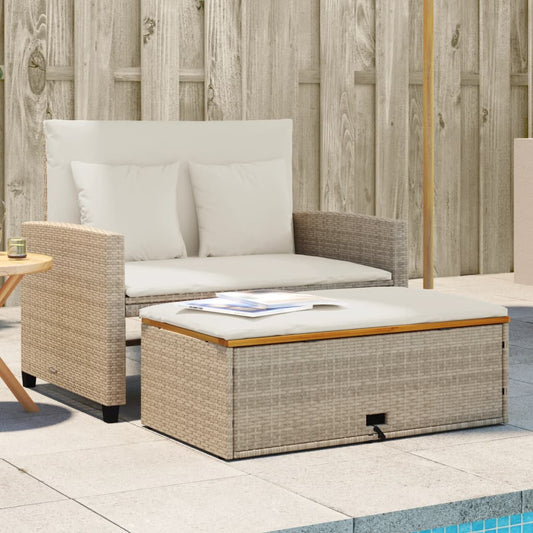 Tuinbank 2-zits met kussens poly rattan en acaciahout beige is nu te koop bij PeponiXL, paradijselijk wonen!