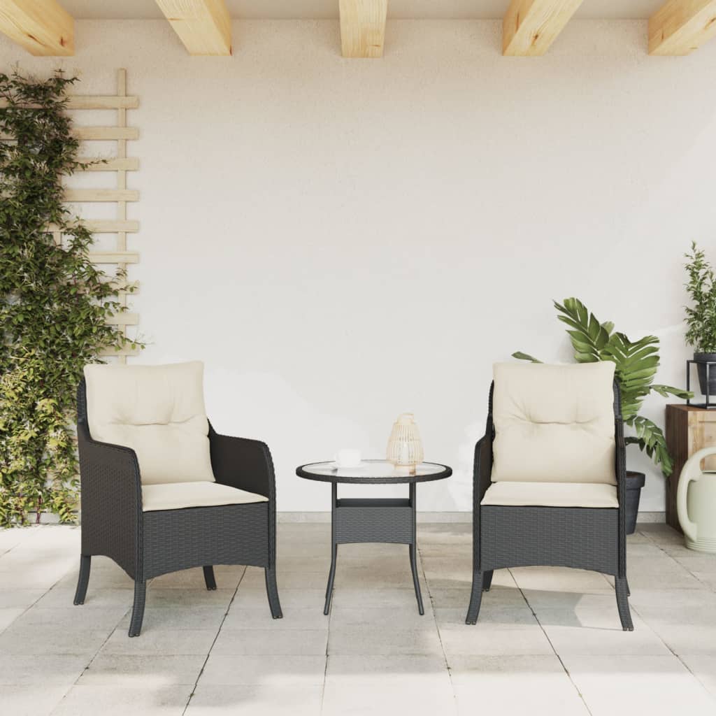 Tuinstoelen 2 st met kussens poly rattan zwart is nu te koop bij PeponiXL, paradijselijk wonen!