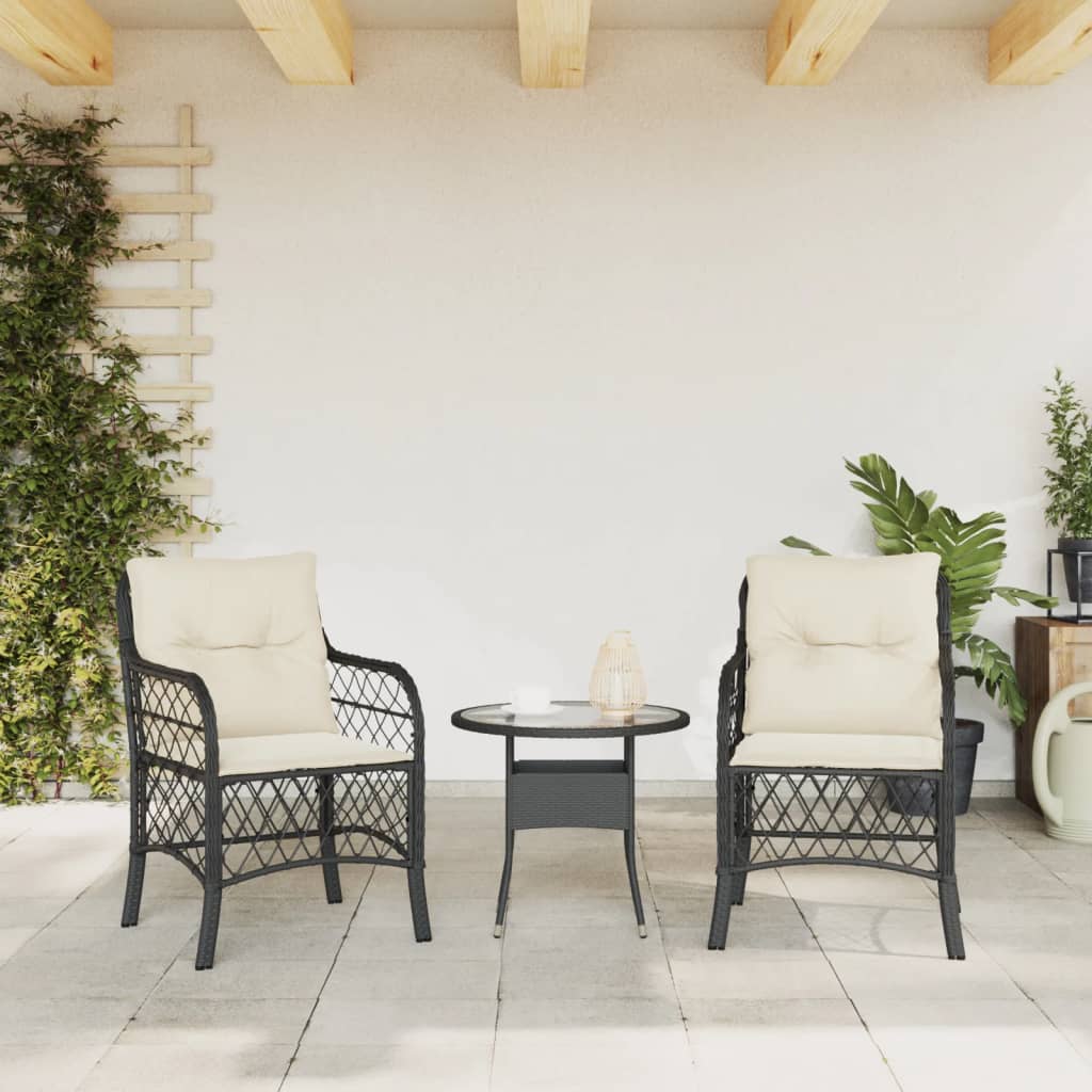 Tuinstoelen 2 st met kussens poly rattan zwart is nu te koop bij PeponiXL, paradijselijk wonen!