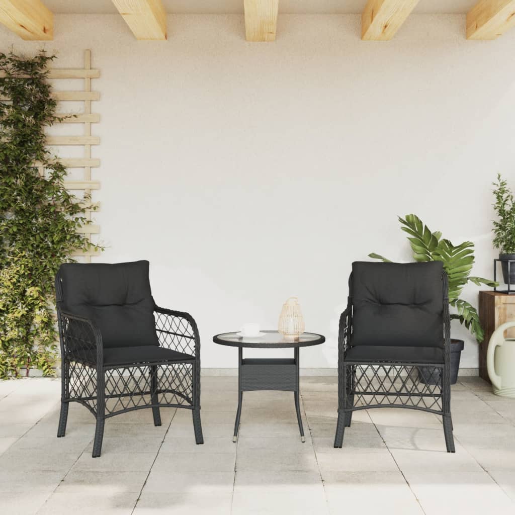 Tuinstoelen 2 st met kussens poly rattan zwart is nu te koop bij PeponiXL, paradijselijk wonen!