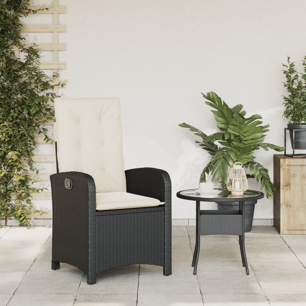 Tuinstoel verstelbaar met kussens poly rattan zwart is nu te koop bij PeponiXL, paradijselijk wonen!