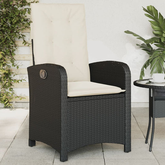 Tuinstoel verstelbaar met kussens poly rattan zwart is nu te koop bij PeponiXL, paradijselijk wonen!