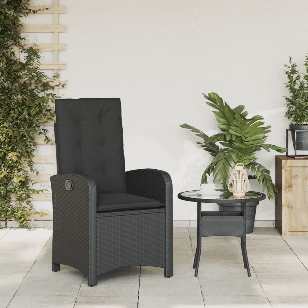 Tuinstoel verstelbaar met kussens poly rattan zwart is nu te koop bij PeponiXL, paradijselijk wonen!