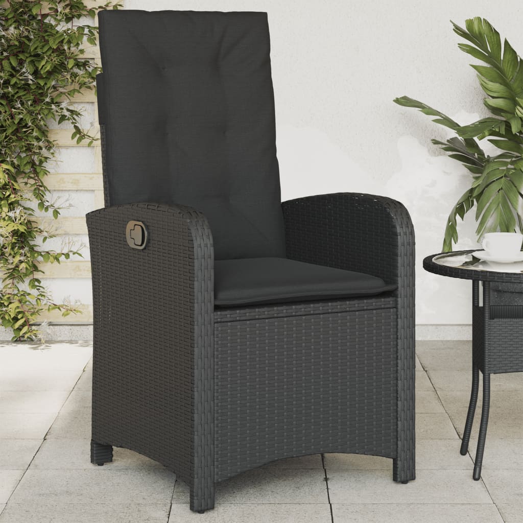 Tuinstoel verstelbaar met kussens poly rattan zwart is nu te koop bij PeponiXL, paradijselijk wonen!