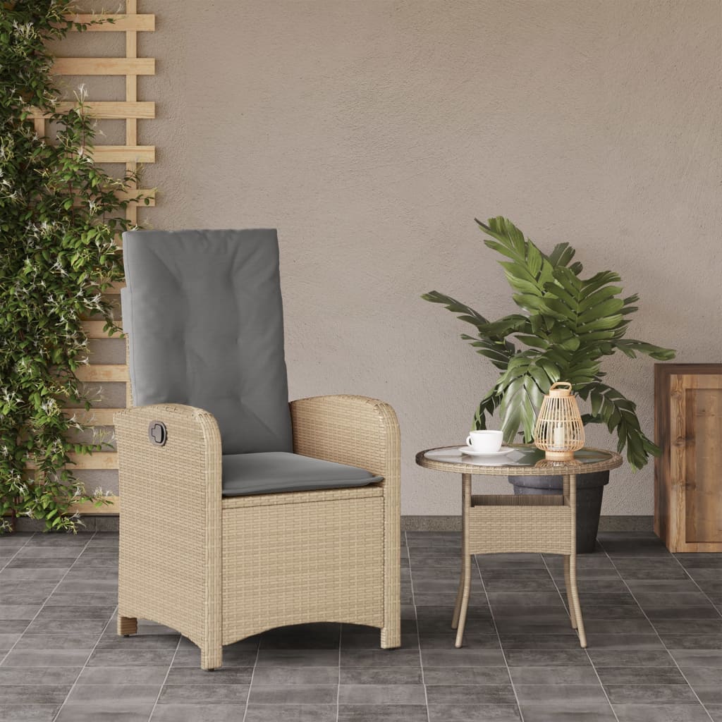 Tuinstoel verstelbaar met kussens poly rattan gemengd beige is nu te koop bij PeponiXL, paradijselijk wonen!