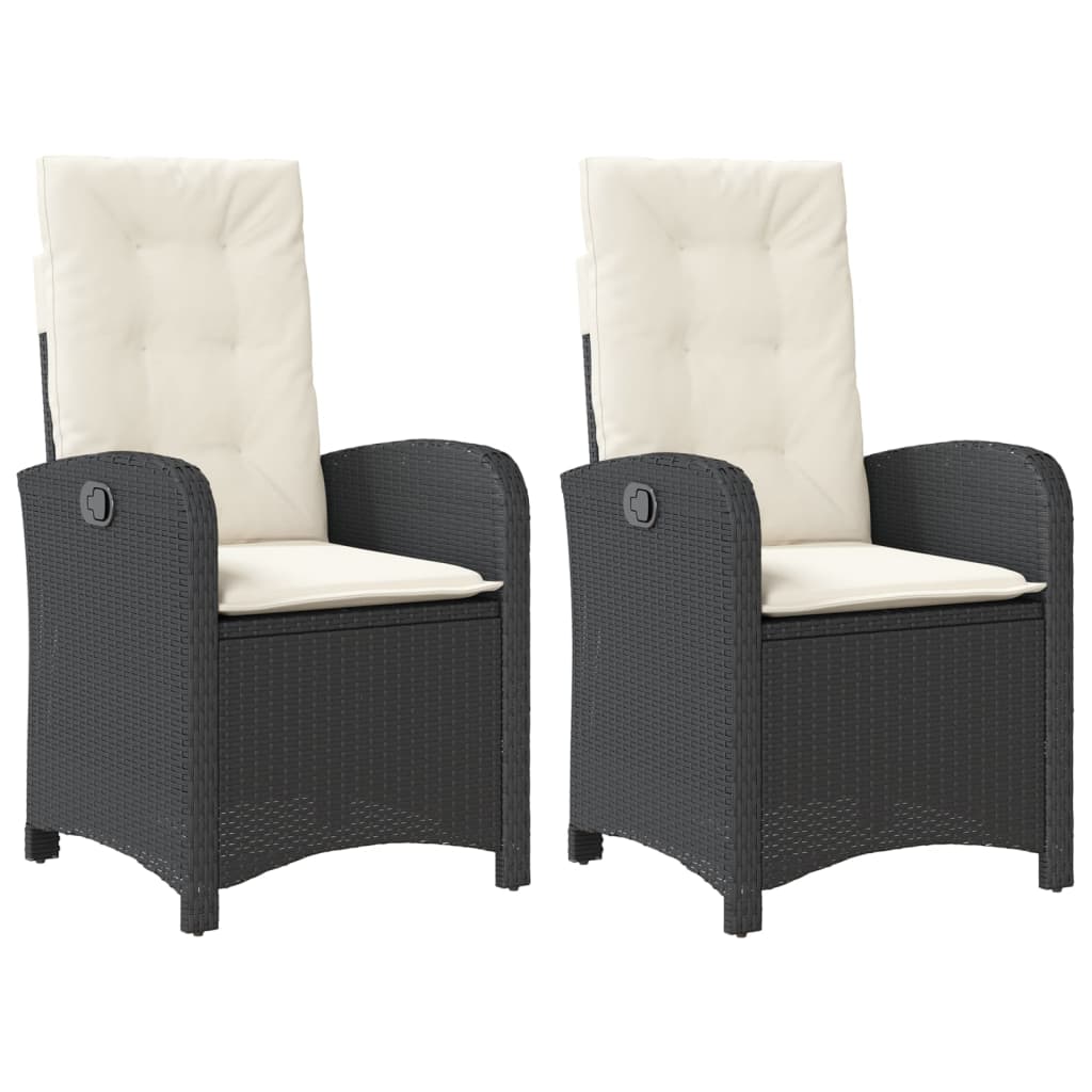 Tuinstoelen 2 st verstelbaar met kussens poly rattan zwart is nu te koop bij PeponiXL, paradijselijk wonen!