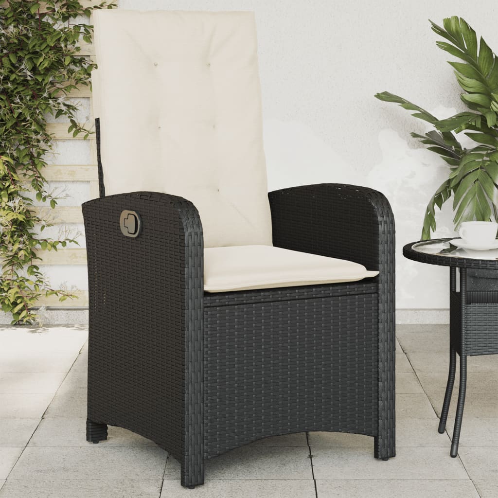 Tuinstoelen 2 st verstelbaar met kussens poly rattan zwart is nu te koop bij PeponiXL, paradijselijk wonen!