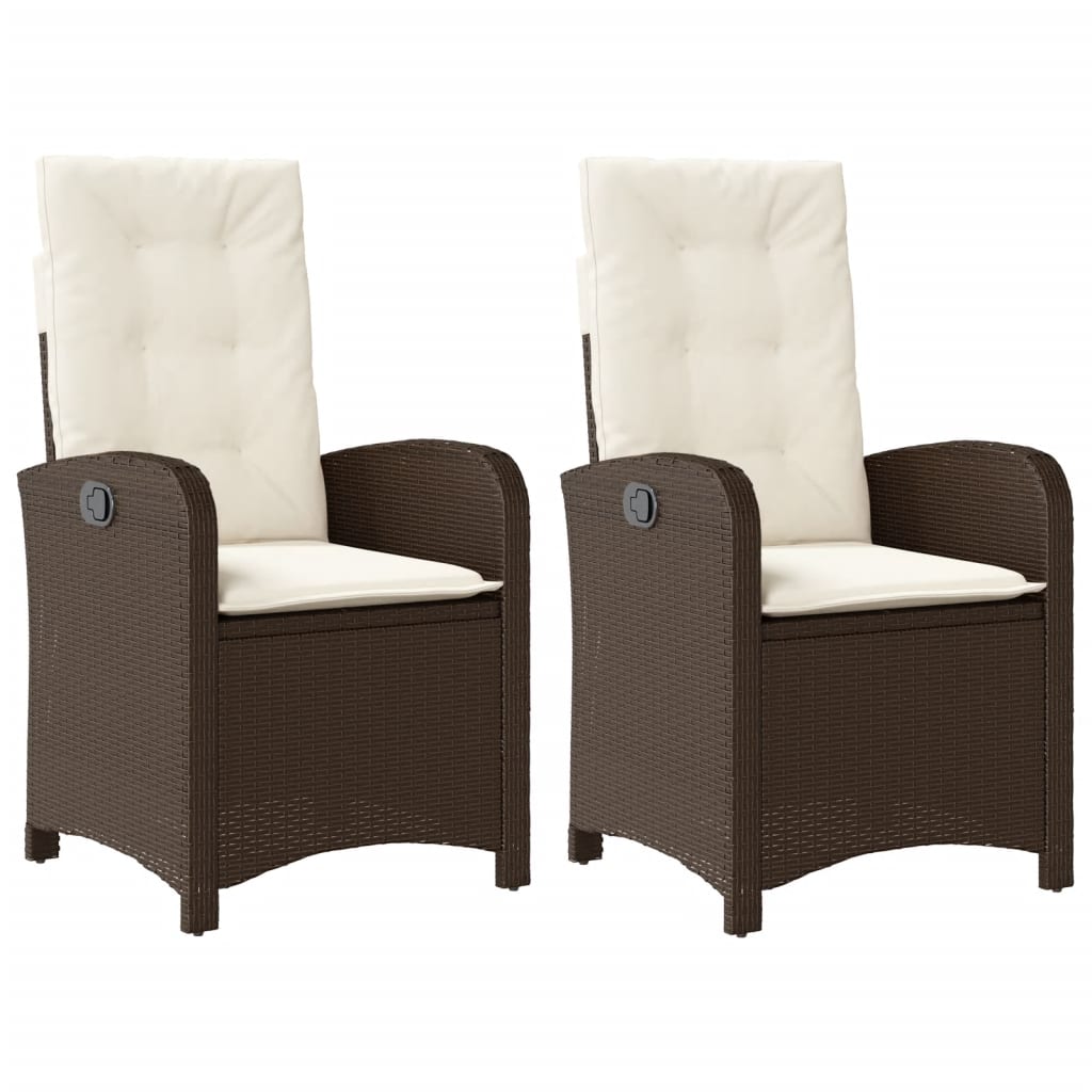 Tuinstoelen 2 st verstelbaar met kussens poly rattan bruin is nu te koop bij PeponiXL, paradijselijk wonen!