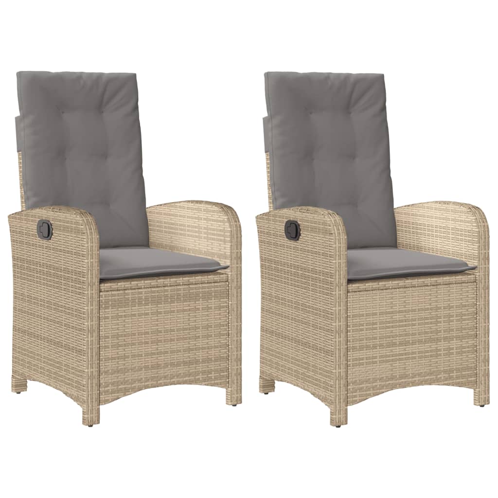 Tuinstoelen 2 st verstelbaar kussens poly rattan gemengd beige is nu te koop bij PeponiXL, paradijselijk wonen!