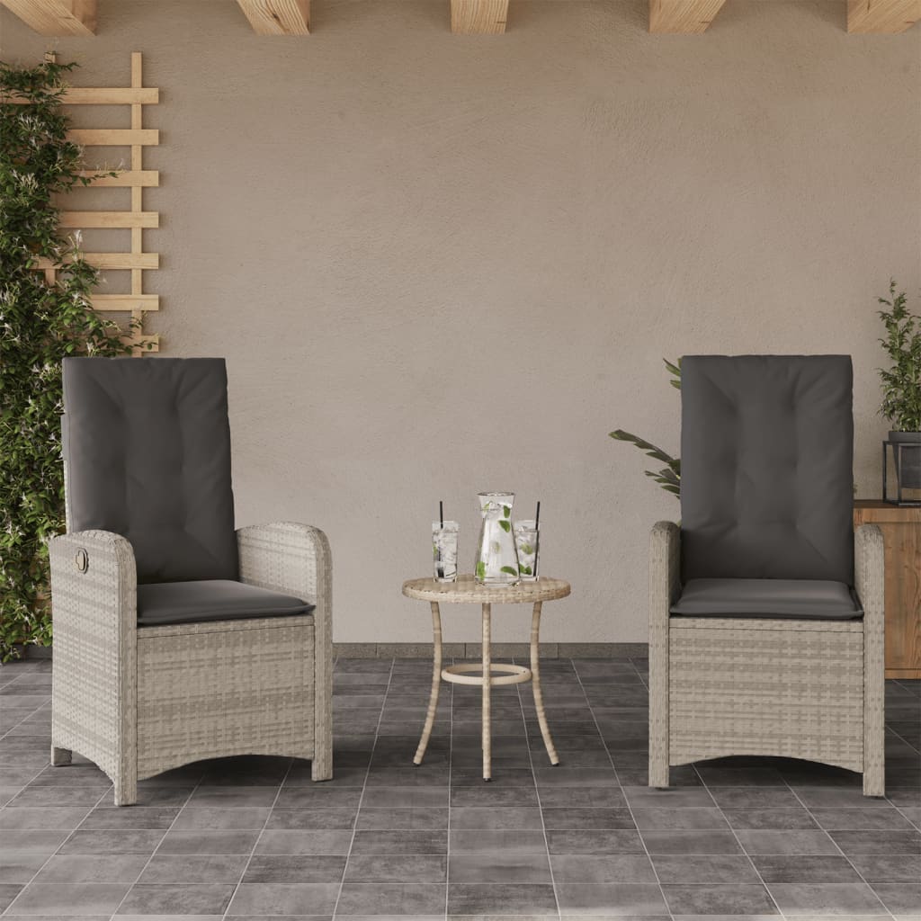 Tuinstoelen 2 st verstelbaar met kussens poly rattan lichtgrijs is nu te koop bij PeponiXL, paradijselijk wonen!