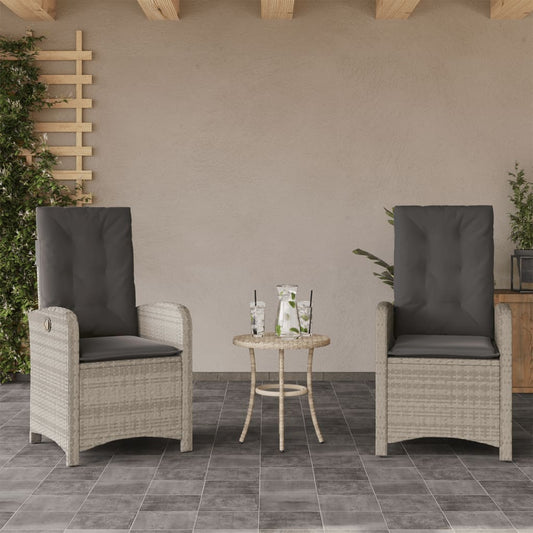 Tuinstoelen 2 st verstelbaar met kussens poly rattan lichtgrijs is nu te koop bij PeponiXL, paradijselijk wonen!