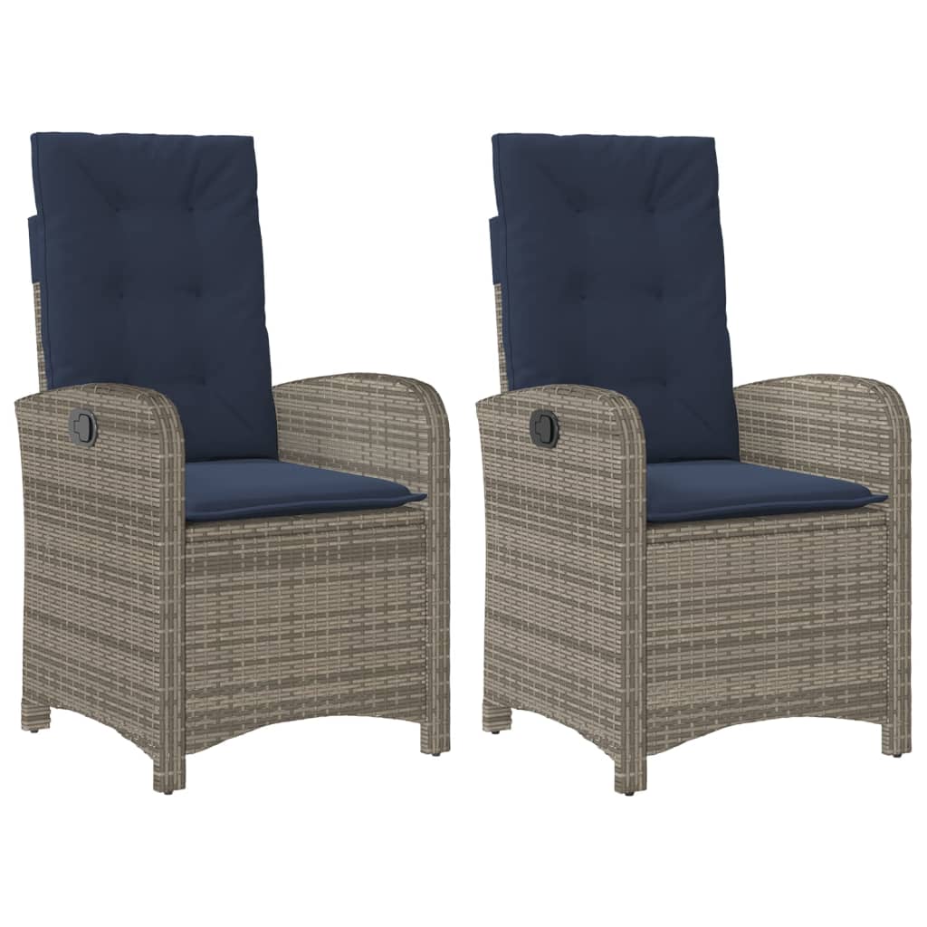 Tuinstoelen 2 st verstelbaar met kussens poly rattan grijs is nu te koop bij PeponiXL, paradijselijk wonen!