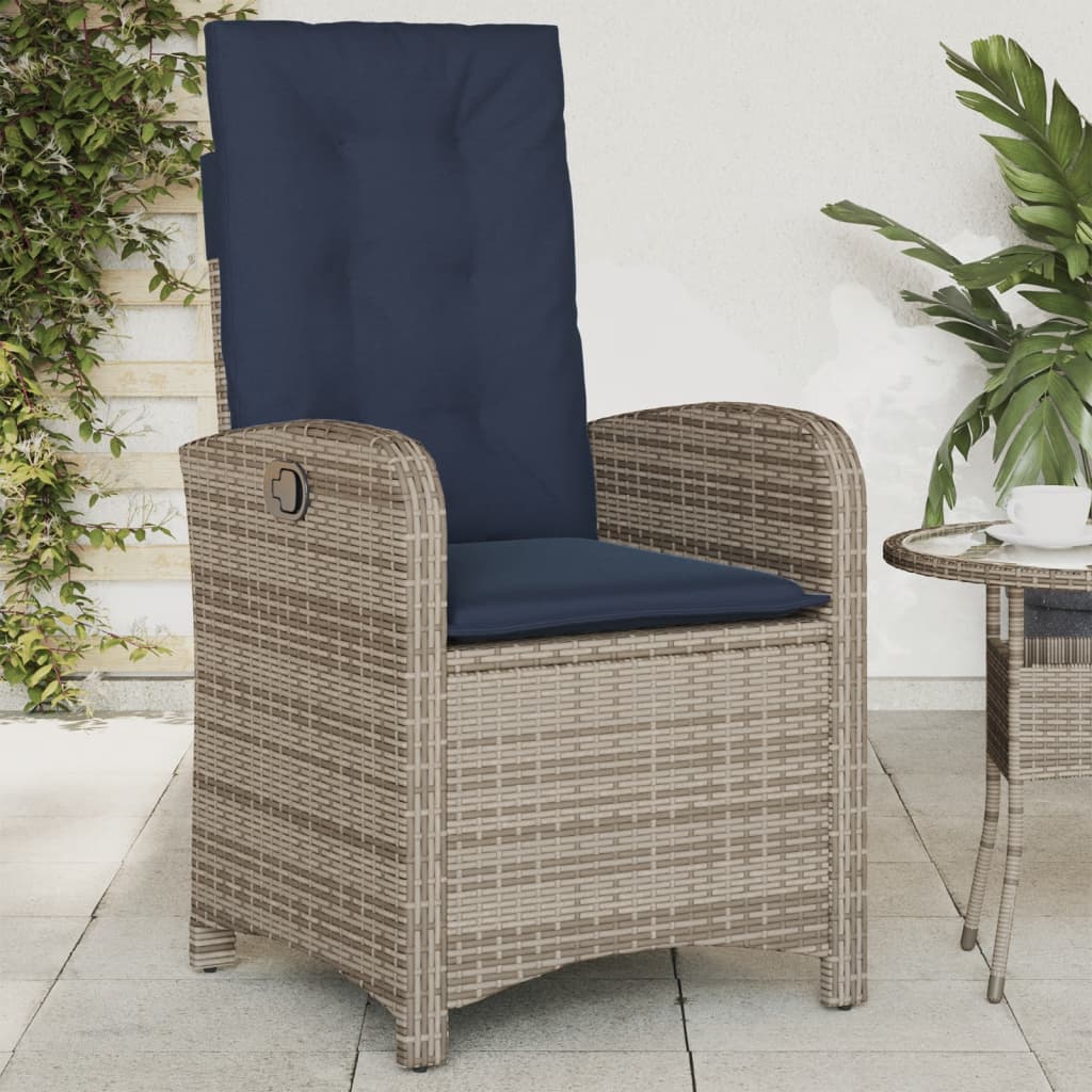 Tuinstoelen 2 st verstelbaar met kussens poly rattan grijs is nu te koop bij PeponiXL, paradijselijk wonen!