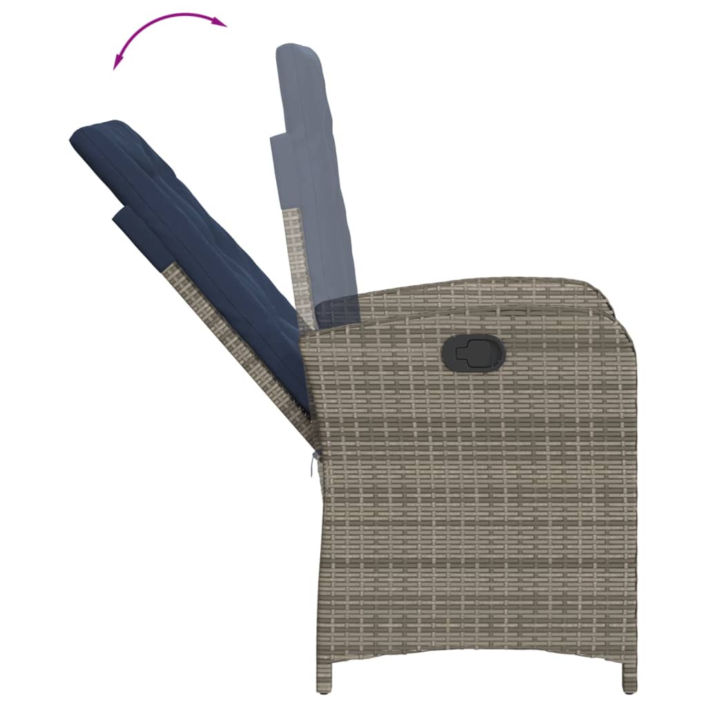Tuinstoelen 2 st verstelbaar met kussens poly rattan grijs is nu te koop bij PeponiXL, paradijselijk wonen!