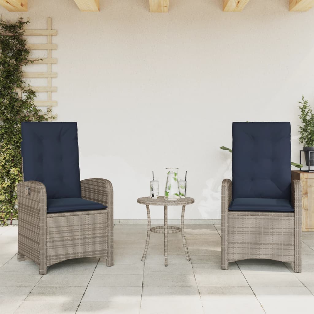 Tuinstoelen 2 st verstelbaar met kussens poly rattan grijs is nu te koop bij PeponiXL, paradijselijk wonen!