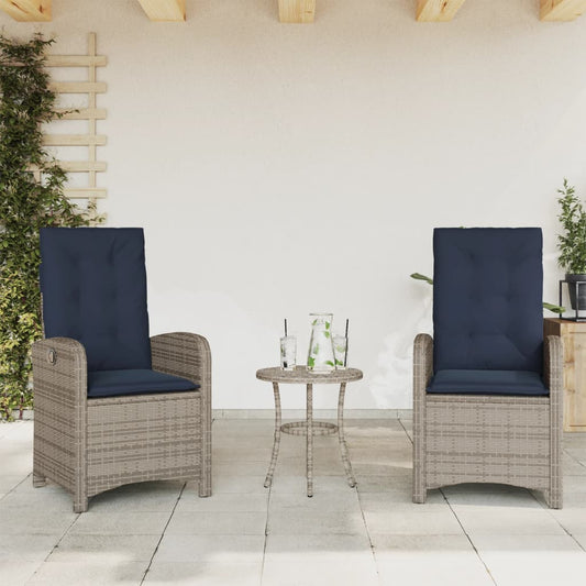 Tuinstoelen 2 st verstelbaar met kussens poly rattan grijs is nu te koop bij PeponiXL, paradijselijk wonen!