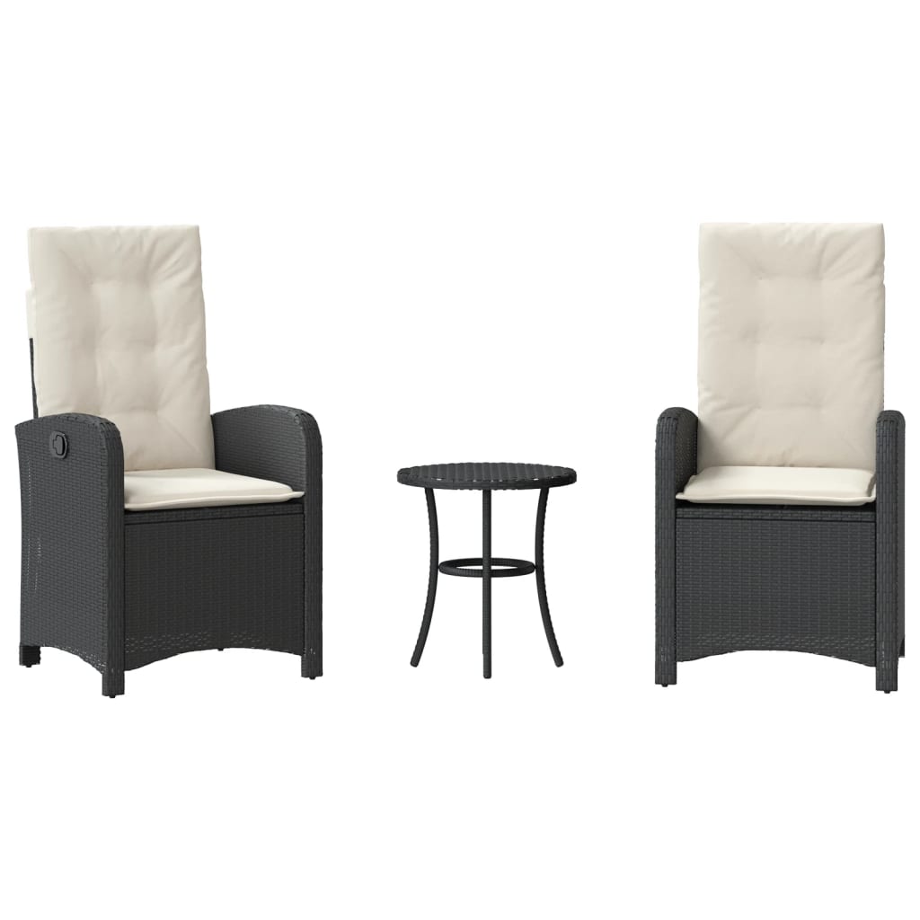 3-delige Bistroset met kussens poly rattan zwart is nu te koop bij PeponiXL, paradijselijk wonen!