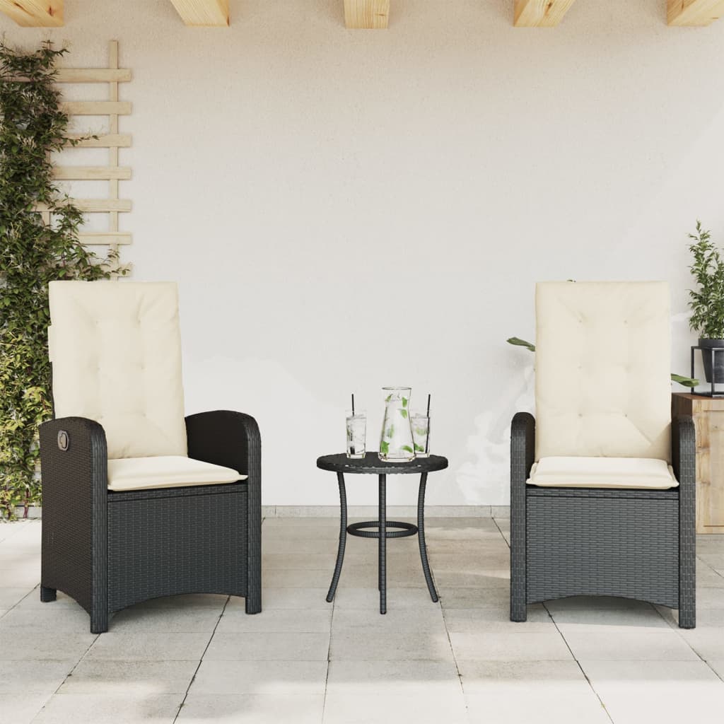 3-delige Bistroset met kussens poly rattan zwart is nu te koop bij PeponiXL, paradijselijk wonen!