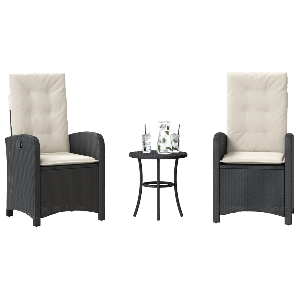 3-delige Bistroset met kussens poly rattan zwart is nu te koop bij PeponiXL, paradijselijk wonen!