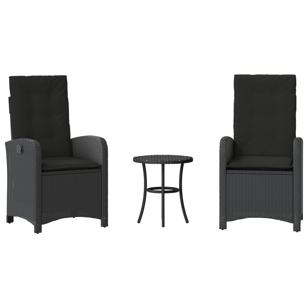 3-delige Bistroset met kussens poly rattan zwart is nu te koop bij PeponiXL, paradijselijk wonen!