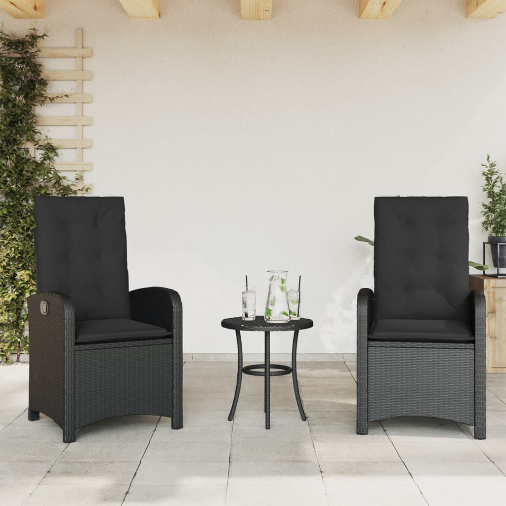 3-delige Bistroset met kussens poly rattan zwart is nu te koop bij PeponiXL, paradijselijk wonen!