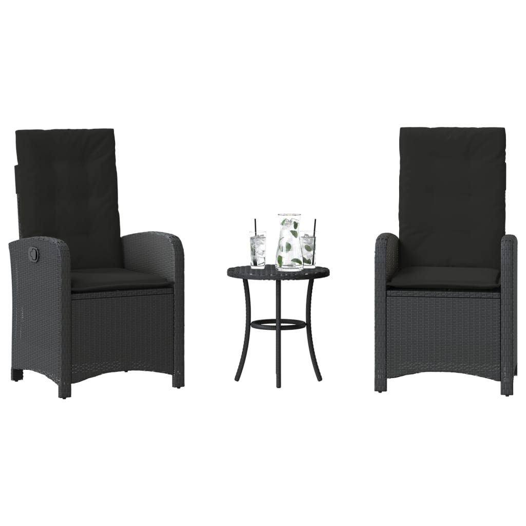 3-delige Bistroset met kussens poly rattan zwart is nu te koop bij PeponiXL, paradijselijk wonen!