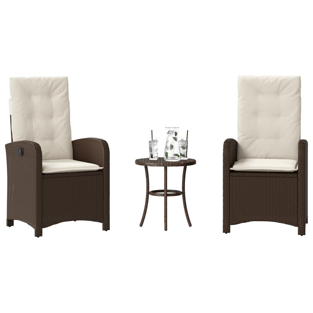 3-delige Bistroset met kussens poly rattan bruin is nu te koop bij PeponiXL, paradijselijk wonen!