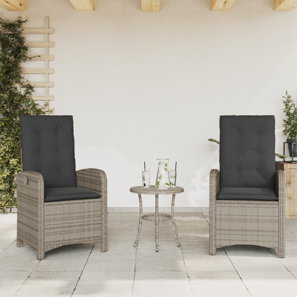 3-delige Bistroset met kussens poly rattan grijs is nu te koop bij PeponiXL, paradijselijk wonen!