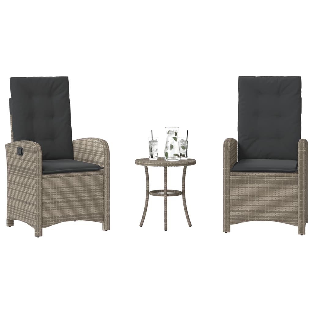 3-delige Bistroset met kussens poly rattan grijs is nu te koop bij PeponiXL, paradijselijk wonen!