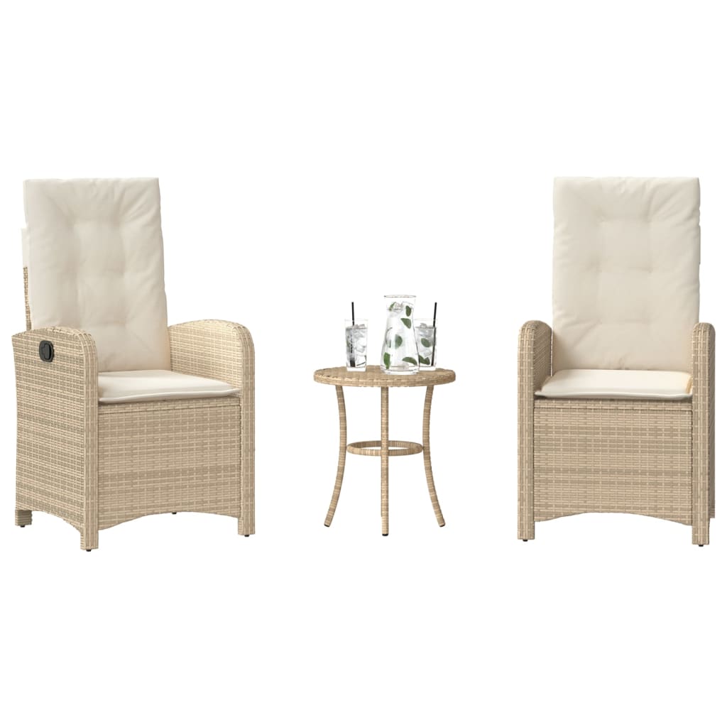 3-delige Bistroset met kussens poly rattan beige is nu te koop bij PeponiXL, paradijselijk wonen!