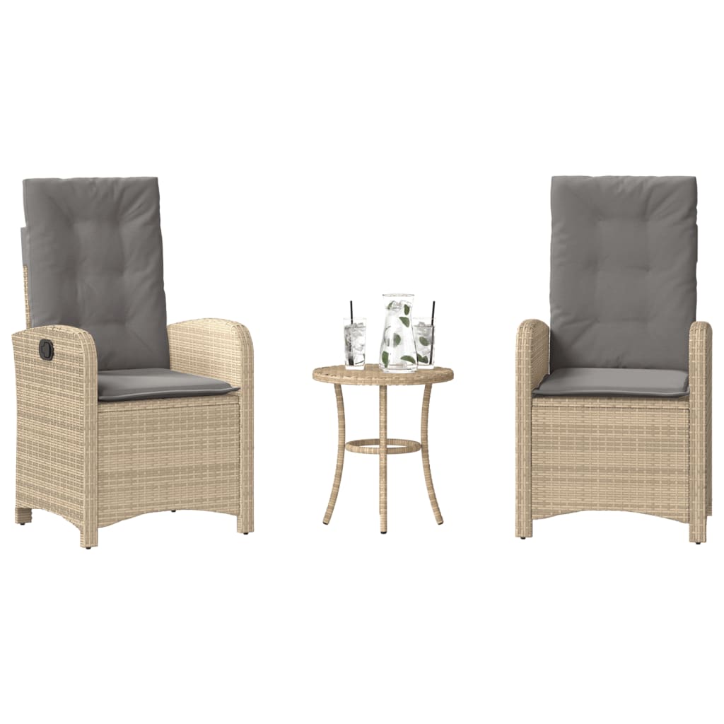 3-delige Bistroset met kussens poly rattan gemengd beige is nu te koop bij PeponiXL, paradijselijk wonen!