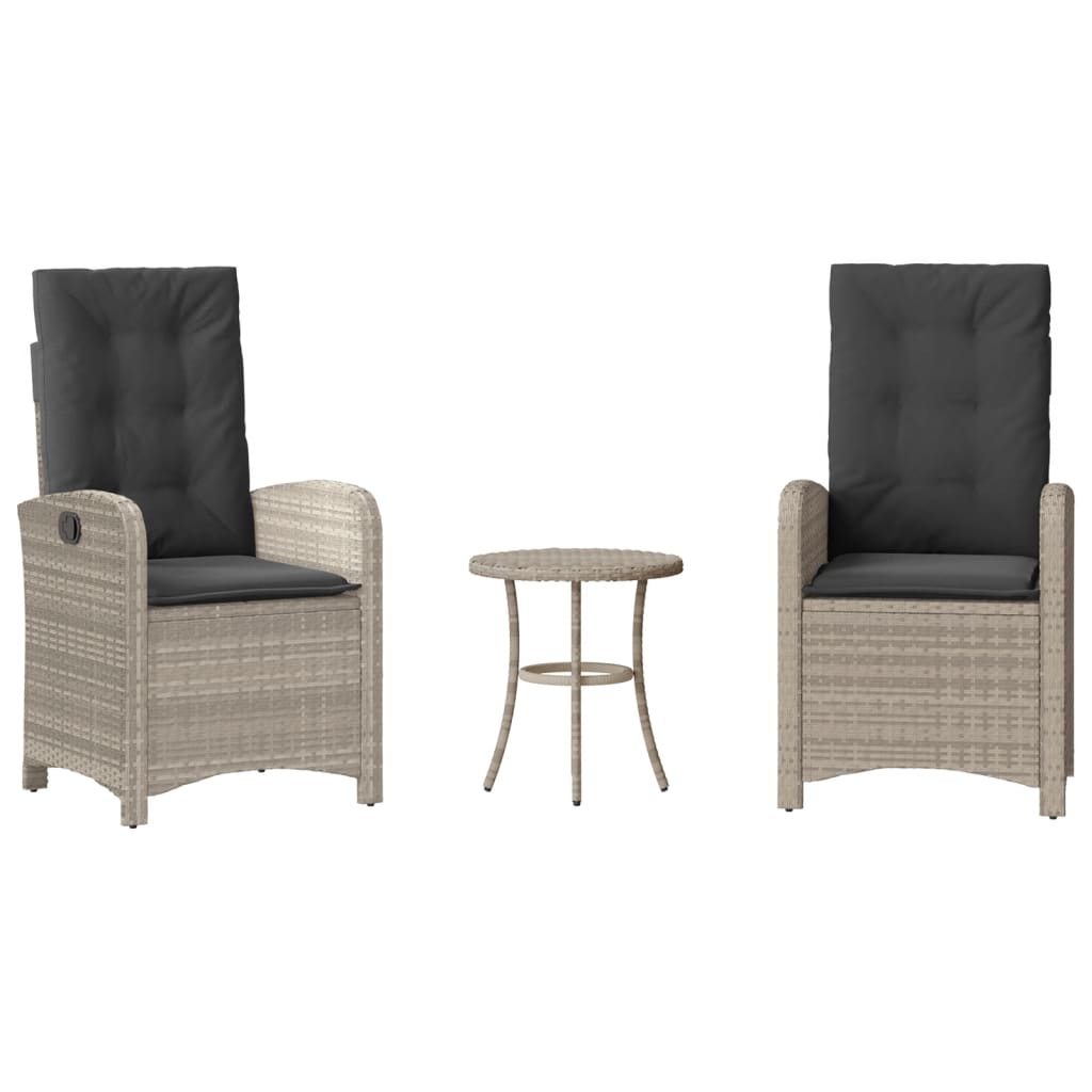 3-delige Bistroset met kussens poly rattan lichtgrijs is nu te koop bij PeponiXL, paradijselijk wonen!