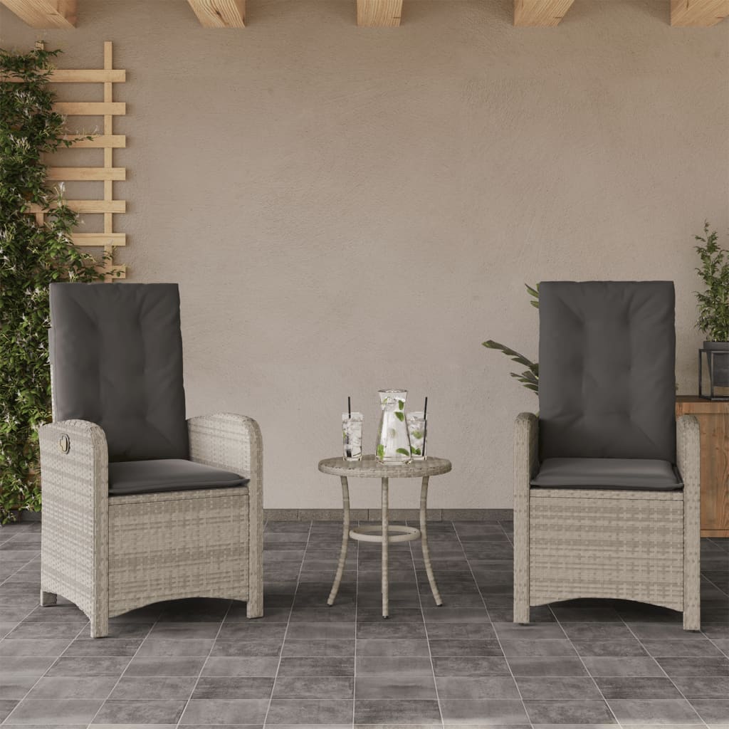 3-delige Bistroset met kussens poly rattan lichtgrijs is nu te koop bij PeponiXL, paradijselijk wonen!