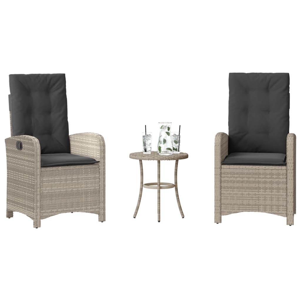 3-delige Bistroset met kussens poly rattan lichtgrijs is nu te koop bij PeponiXL, paradijselijk wonen!