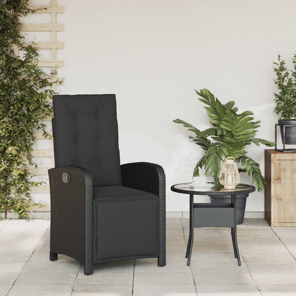 Tuinstoel verstelbaar met voetensteun poly rattan zwart is nu te koop bij PeponiXL, paradijselijk wonen!