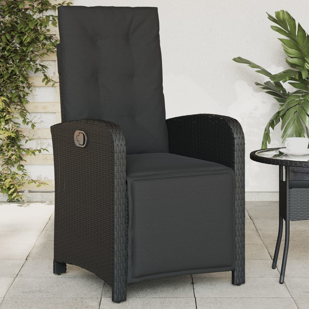 Tuinstoel verstelbaar met voetensteun poly rattan zwart is nu te koop bij PeponiXL, paradijselijk wonen!