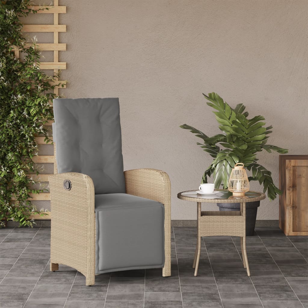 Tuinstoel verstelbaar met voetensteun poly rattan gemengd beige is nu te koop bij PeponiXL, paradijselijk wonen!