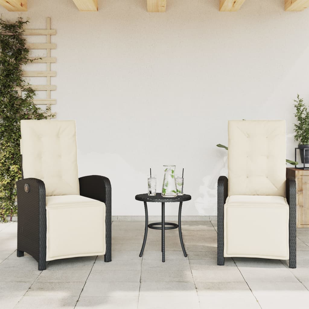 Tuinstoelen 2 st verstelbaar met voetensteun poly rattan zwart is nu te koop bij PeponiXL, paradijselijk wonen!