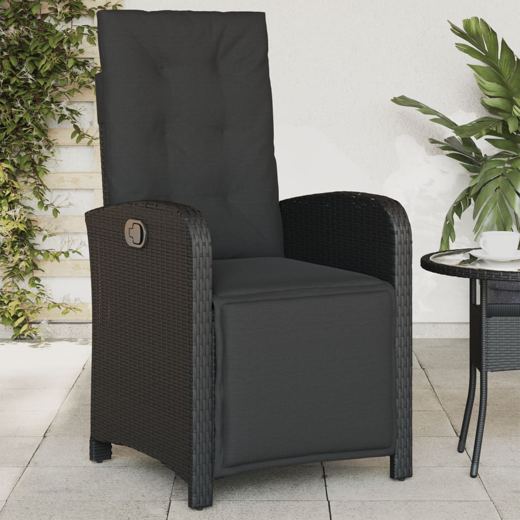 Tuinstoelen 2 st verstelbaar met voetensteun poly rattan zwart is nu te koop bij PeponiXL, paradijselijk wonen!