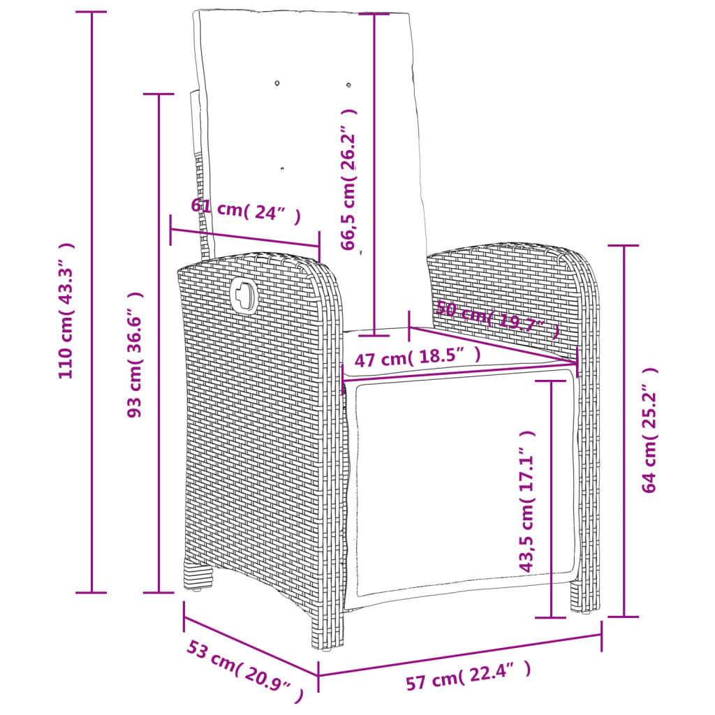 Tuinstoelen 2 st verstelbaar met voetensteun poly rattan zwart is nu te koop bij PeponiXL, paradijselijk wonen!