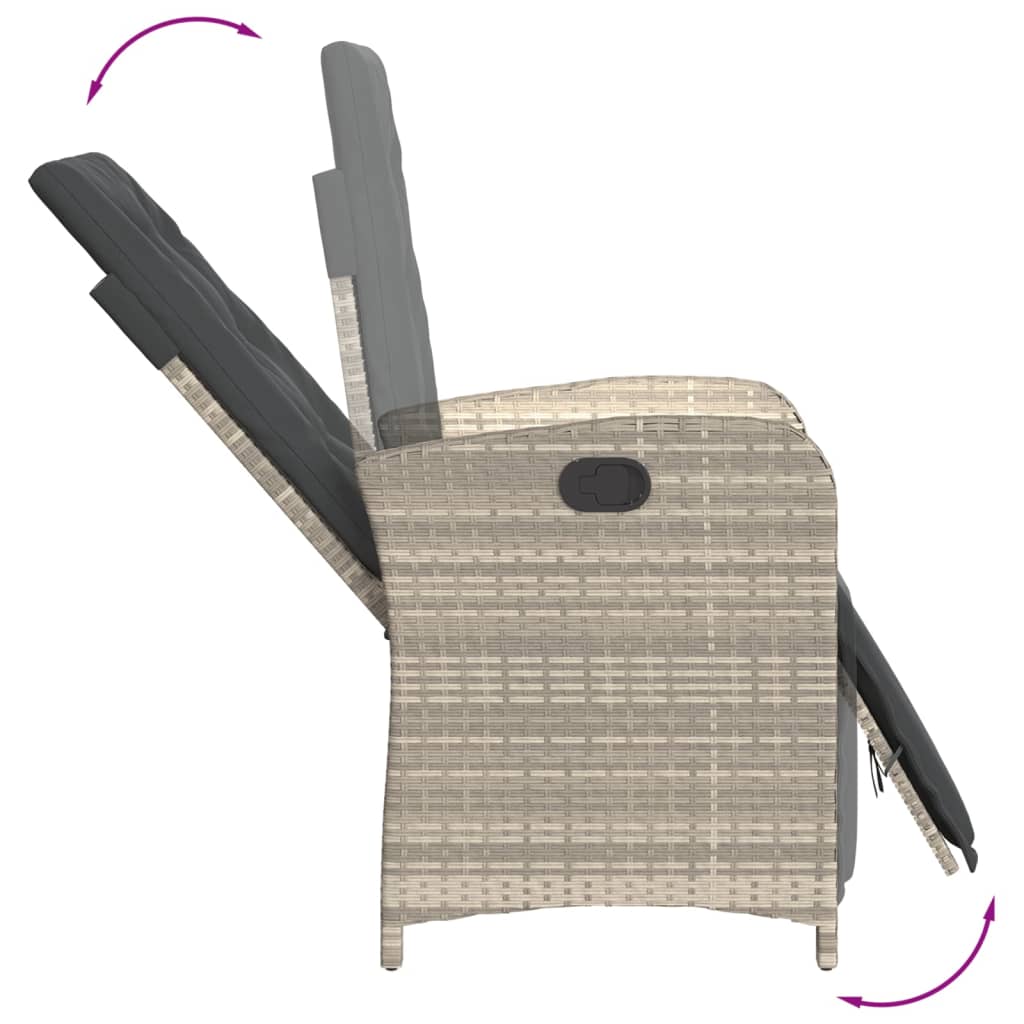 Tuinstoelen 2 st verstelbaar voetensteun poly rattan lichtgrijs is nu te koop bij PeponiXL, paradijselijk wonen!