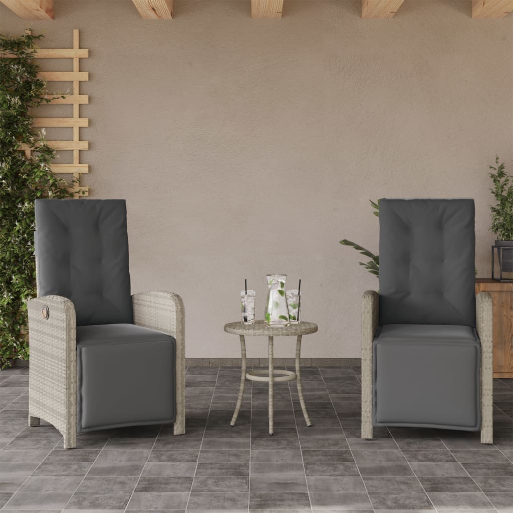 Tuinstoelen 2 st verstelbaar voetensteun poly rattan lichtgrijs is nu te koop bij PeponiXL, paradijselijk wonen!