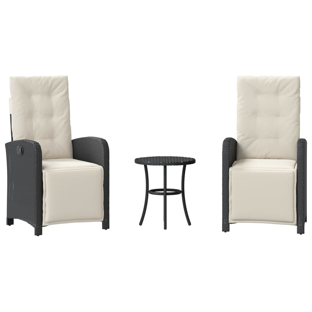 3-delige Bistroset met kussens poly rattan zwart is nu te koop bij PeponiXL, paradijselijk wonen!