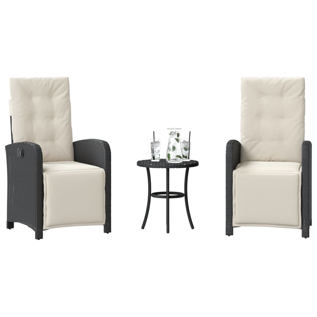 3-delige Bistroset met kussens poly rattan zwart is nu te koop bij PeponiXL, paradijselijk wonen!
