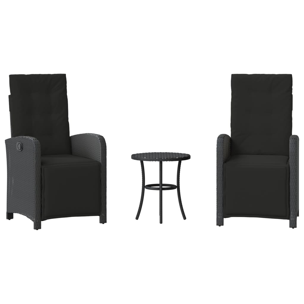 3-delige Bistroset met kussens poly rattan zwart is nu te koop bij PeponiXL, paradijselijk wonen!